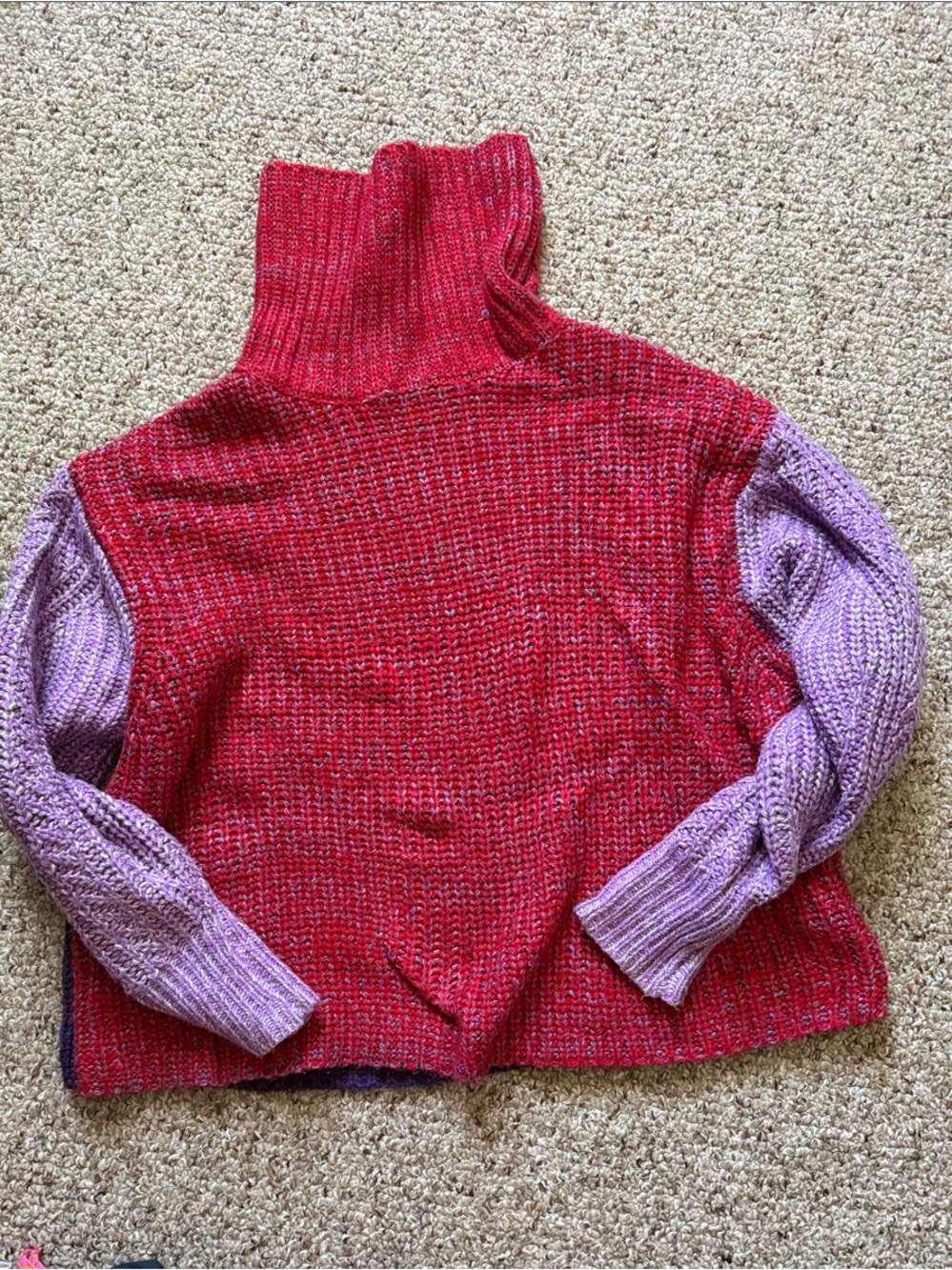 Elodie Colorblock Turtleneck Sweater in Red and Lilac
